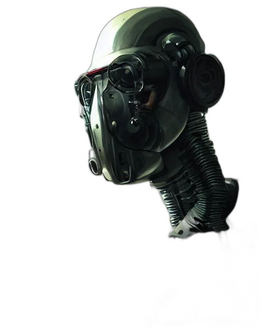 robot, mask, creature, weapon, concept art, 3d render, cyberpunk, photorealistic transparent PNG cut-out
