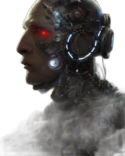 robot, face, mask, creature, cyberpunk, concept art, comic book art, 3d render transparent PNG cut-out