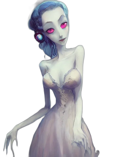 dress, creature, robot, mask, concept art, fantasy art, watercolor, pixel art transparent PNG cut-out