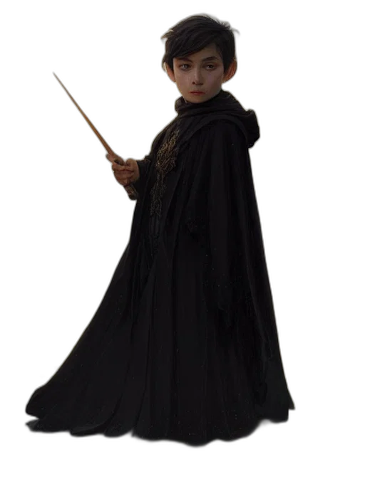 staff, dress, umbrella, jacket, concept art, 3d render, dark, perfectly transparent PNG cut-out
