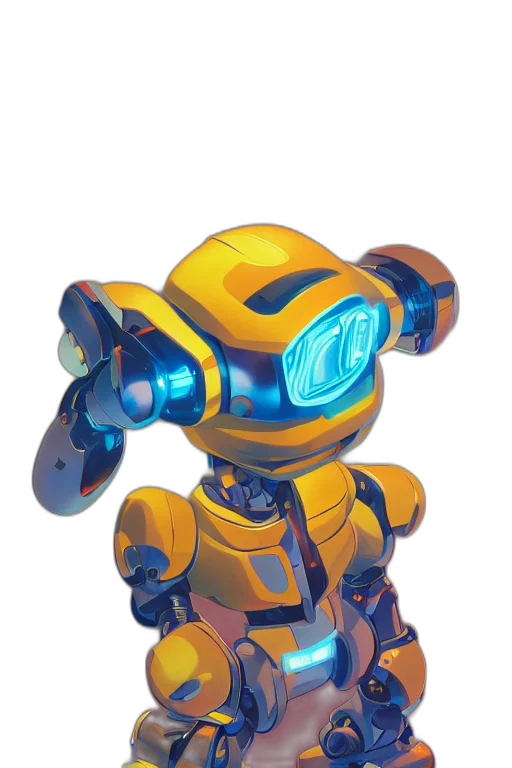 robot, staff, weapon, concept art, 3d render, pixel art, cyberpunk, golden transparent PNG cut-out