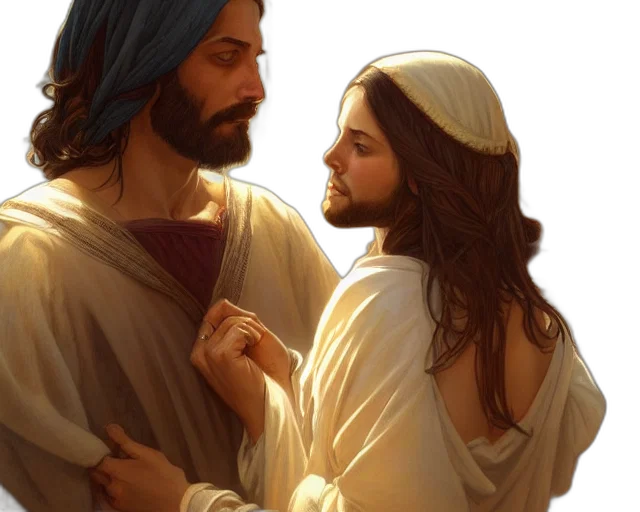 photorealistic, oil painting, concept art, photography, jesus, coupling, women, jerusalem transparent PNG cut-out
