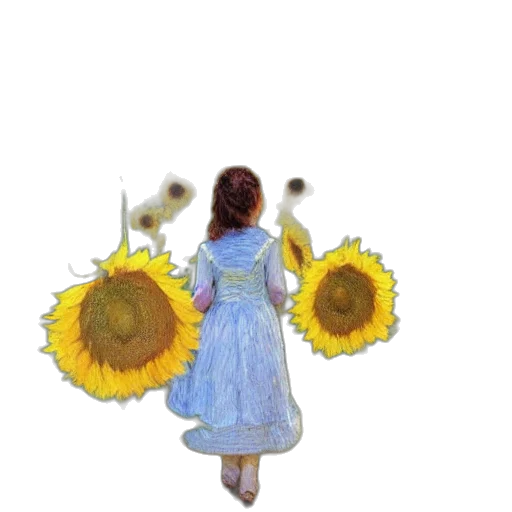 dress, flower, oil painting, watercolor, photorealistic, concept art, blue, girl transparent PNG cut-out