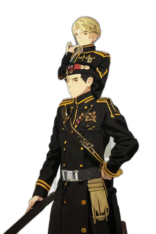 staff, crown, hat, jacket, anime, concept art, pixel art, cartoon transparent PNG cut-out