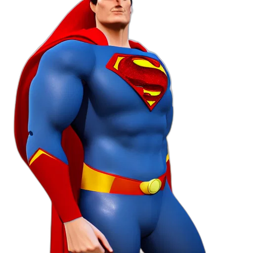 3d render, comic book art, concept art, photorealistic, portrait, superman, robot, realistic transparent PNG cut-out