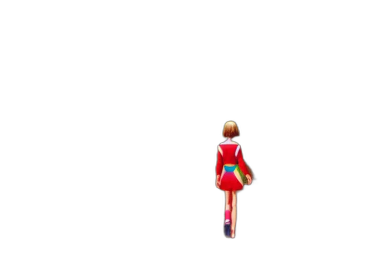 dress, staff, robot, hair, pixel art, 3d render, concept art, cartoon transparent PNG cut-out