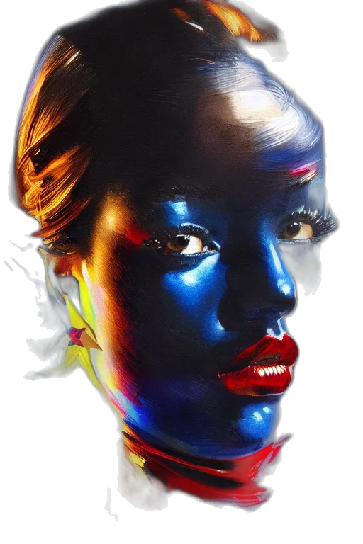 face, mask, crown, photorealistic, watercolor, concept art, comic book art, neon lights transparent PNG cut-out