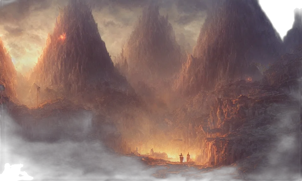 dragon, sword, concept art, fantasy art, photorealistic, oil painting, fog, fire transparent PNG cut-out