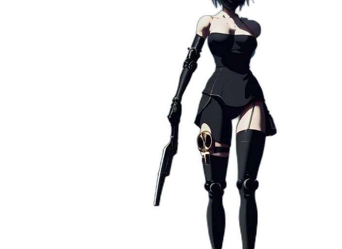 weapon, dress, staff, robot, concept art, 3d render, cyberpunk, fantasy art transparent PNG cut-out
