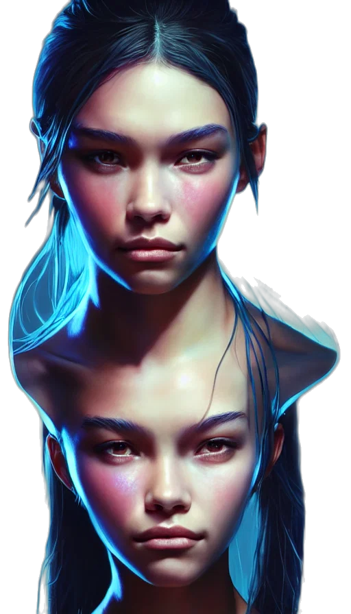 face, mask, cyberpunk, concept art, fantasy art, photorealistic, neon lights, blue transparent PNG cut-out