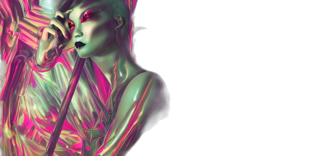 cyberpunk, fantasy art, concept art, 3d render, neon lights, outer space, neon, green transparent PNG cut-out