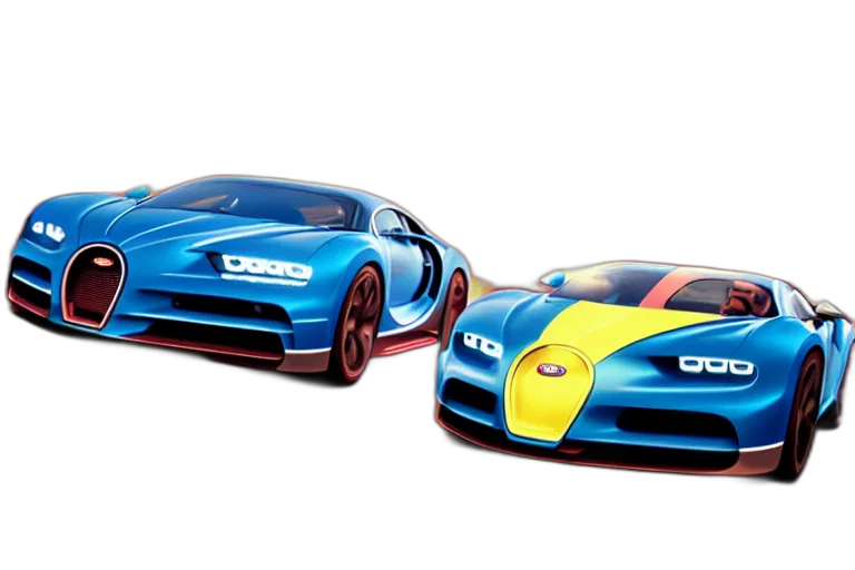 car, 3d render, concept art, photorealistic, blue, mario, bugatti, chiron transparent PNG cut-out
