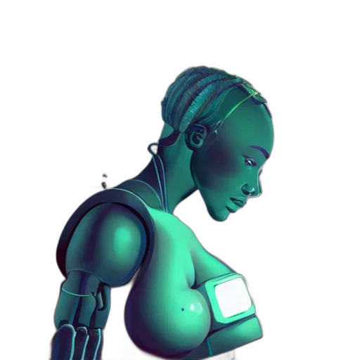 robot, cyberpunk, 3d render, concept art, pixel art, green, blue, concept transparent PNG cut-out