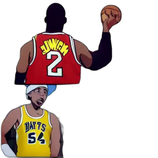 concept art, cartoon, sam, hyde, jersey, dunking, basketball, like transparent PNG cut-out