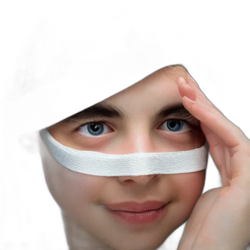 mask, face, hat, photorealistic, 3d render, girl, eyes, covered transparent PNG cut-out
