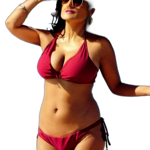 hat, jewelry, 3d render, photorealistic, beach, salma, hayek, wearing transparent PNG cut-out
