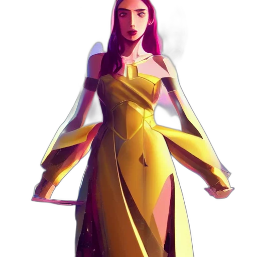 dress, concept art, fantasy art, comic book art, cyberpunk, golden, neon, colorful transparent PNG cut-out