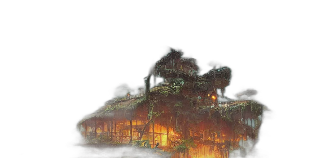 building, dragon, concept art, fantasy art, watercolor, 3d render, fog, rain transparent PNG cut-out