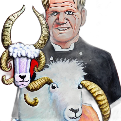 portrait, chef, gordon, ramsay, ram, sheep, horns, wool transparent PNG cut-out