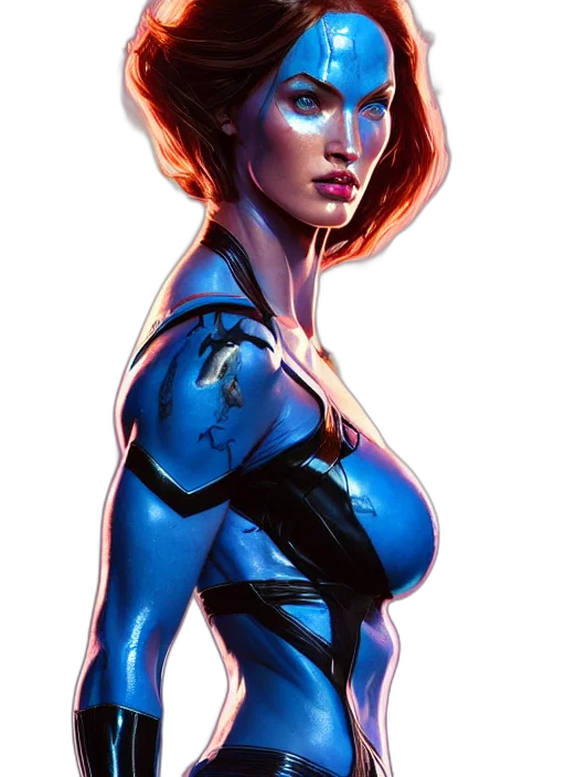 robot, dress, comic book art, concept art, cyberpunk, fantasy art, neon lights, blue transparent PNG cut-out