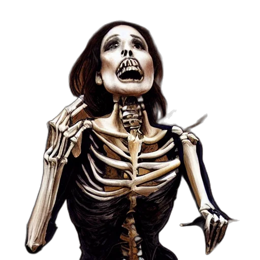 jewelry, photorealistic, concept art, comic book art, 3d render, skeleton, women, opera transparent PNG cut-out