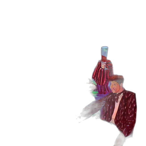 bottle, jacket, hat, crown, pixel art, concept art, vaporwave, 3d render transparent PNG cut-out