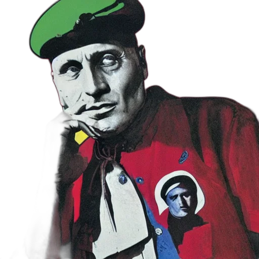 jacket, face, staff, hat, comic book art, cartoon, photorealistic, concept art transparent PNG cut-out