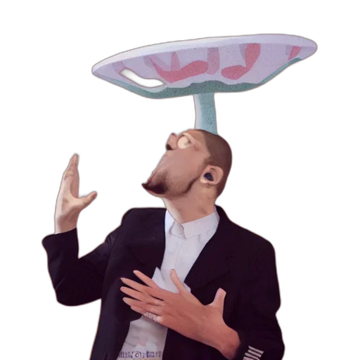 umbrella, hat, staff, jacket, concept art, vaporwave, 3d render, cartoon transparent PNG cut-out
