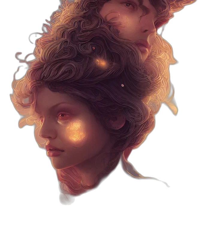 face, crown, mask, hair, concept art, fantasy art, watercolor, photorealistic transparent PNG cut-out