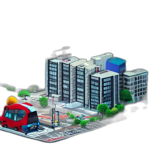 building, car, 3d render, concept art, pixel art, photorealistic, city street, printer transparent PNG cut-out
