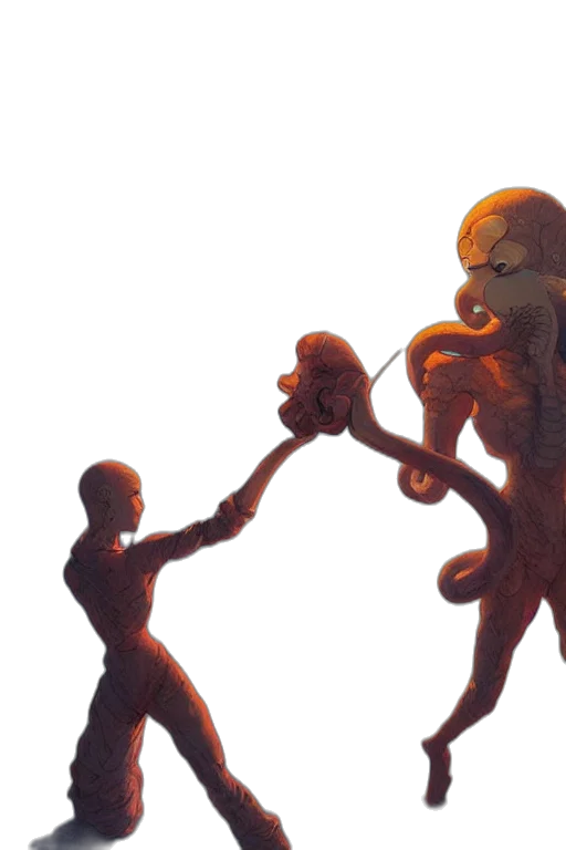 robot, creature, staff, concept art, 3d render, fantasy art, comic book art, outer space transparent PNG cut-out