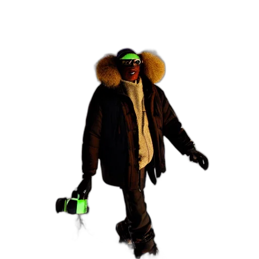jacket, creature, staff, hat transparent PNG cut-out
