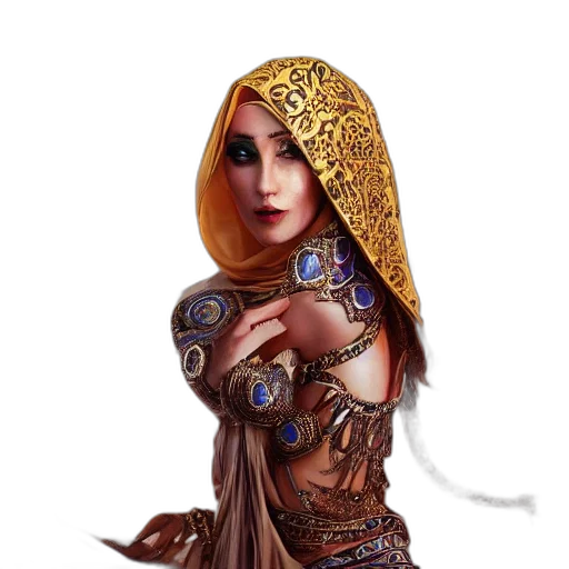 dress, jewelry, staff, face, fantasy art, concept art, photorealistic, pixel art transparent PNG cut-out