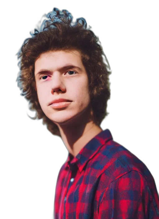 face, hair, jacket, staff transparent PNG cut-out
