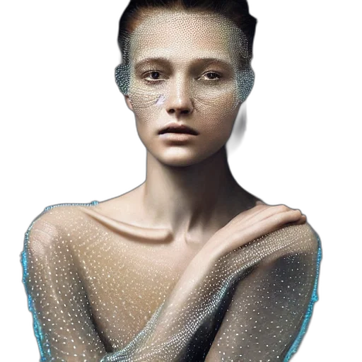 dress, face, jewelry, hair, photorealistic, 3d render, cyberpunk, fantasy art transparent PNG cut-out