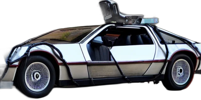 car, robot, concept art, 3d render, cyberpunk, photorealistic, single, delorean transparent PNG cut-out