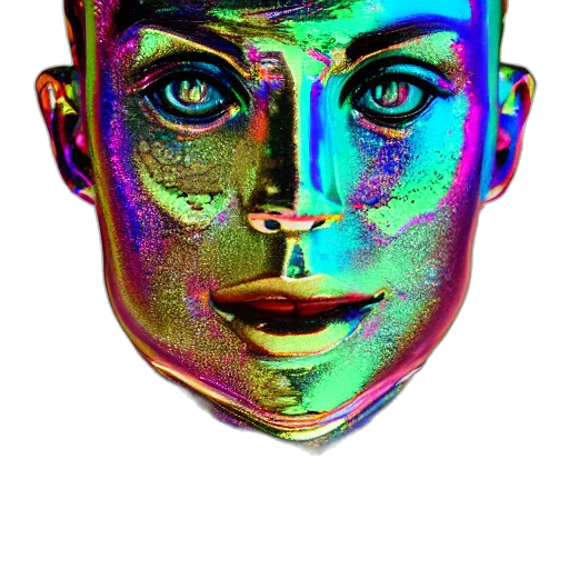 mask, face, robot, crown, vaporwave, 3d render, photorealistic, cartoon transparent PNG cut-out