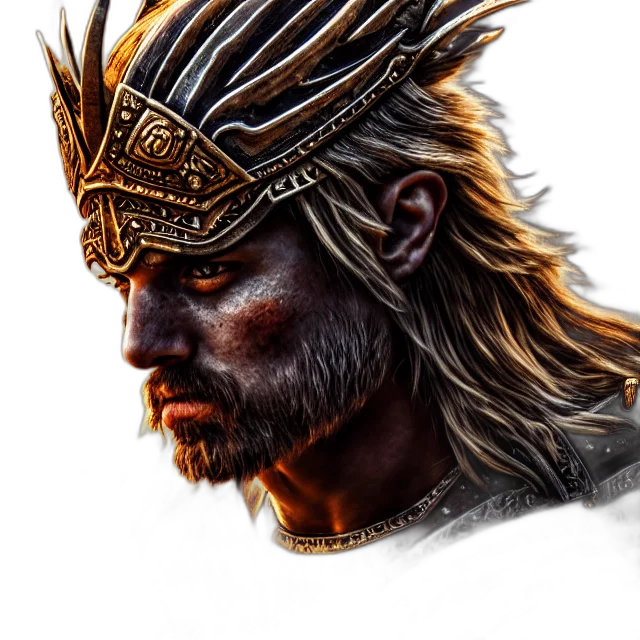 face, sword, crown, hair, fantasy art, photorealistic, concept art, 3d render transparent PNG cut-out