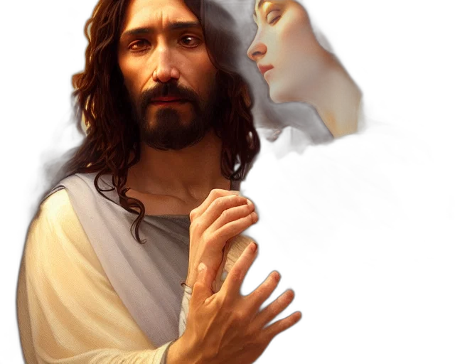 photorealistic, concept art, oil painting, 3d render, photography, jesus, coupling, women transparent PNG cut-out