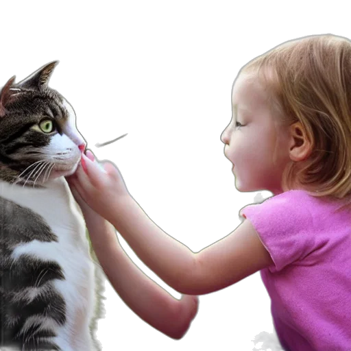 photorealistic, oil painting, human, giving, milk, bottle, cat transparent PNG cut-out