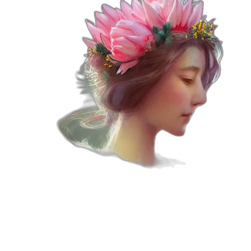 crown, flower, face, hat, photorealistic, oil painting, vaporwave, fantasy art transparent PNG cut-out