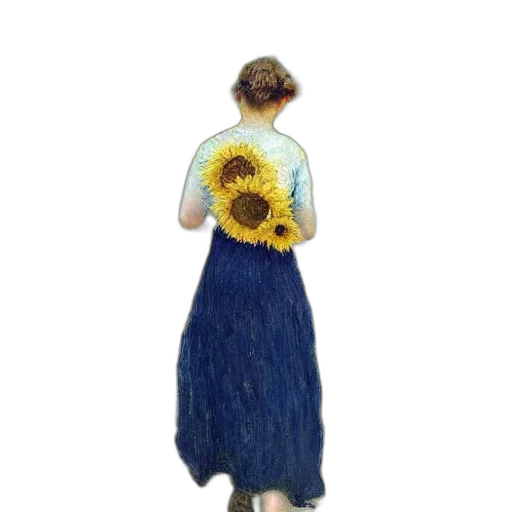 dress, flower, staff, oil painting, watercolor, photorealistic, pixel art, blue transparent PNG cut-out