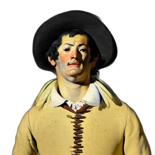 jacket, hat, face, staff, photorealistic, concept art, oil painting, 3d render transparent PNG cut-out