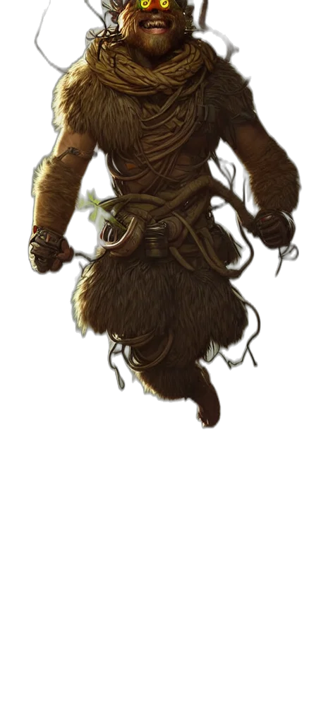 creature, staff, hair, mask transparent PNG cut-out