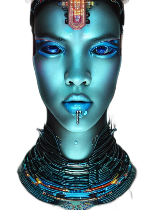 robot, jewelry, face, mask, cyberpunk, 3d render, concept art, photorealistic transparent PNG cut-out