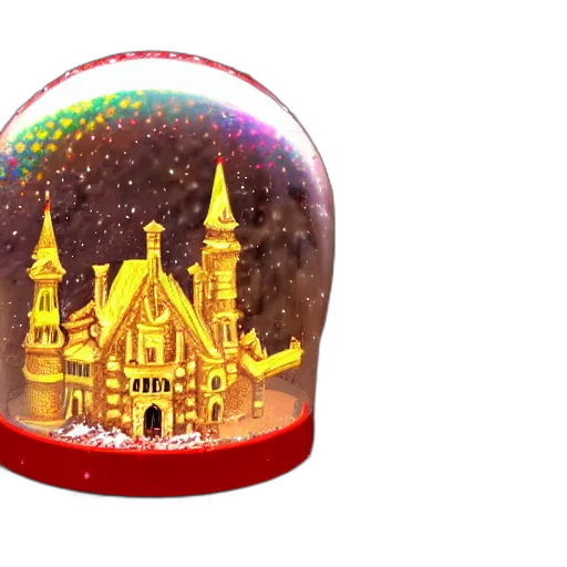 3d render, outer space, snowglobe, golden, red, rocococastle, unicorns, snow transparent PNG cut-out