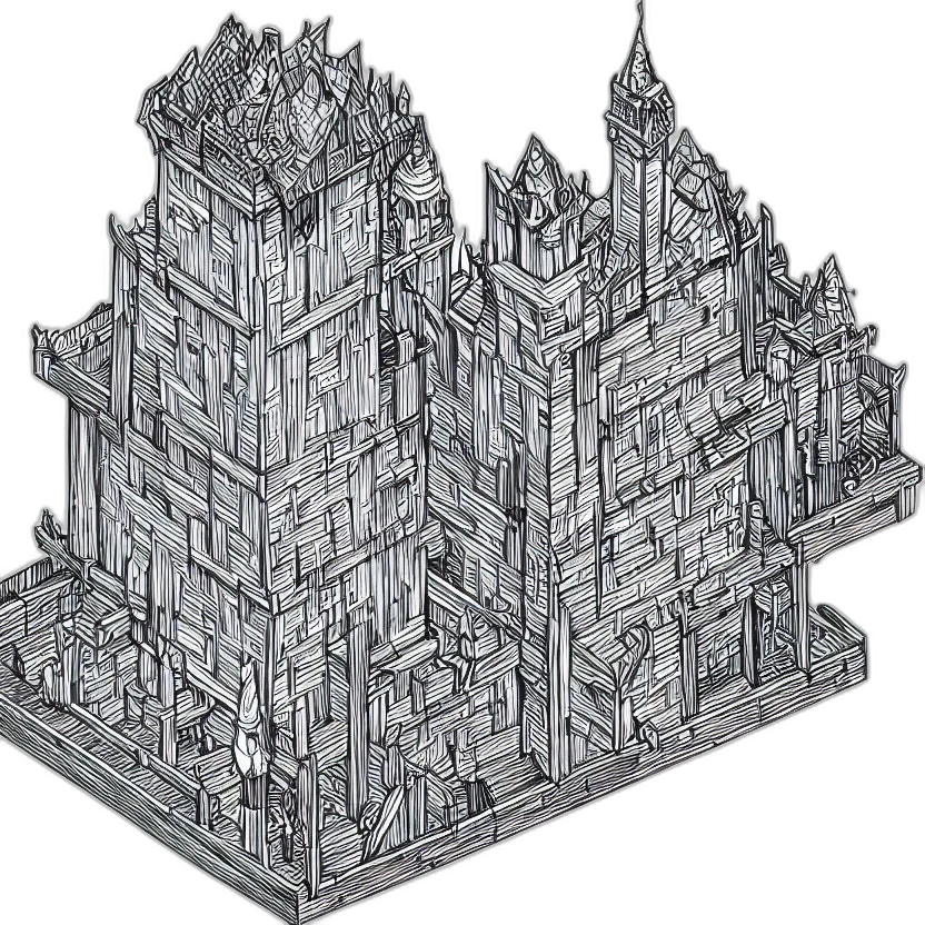 building, crown, 3d render, concept art, fantasy art, pixel art, isometric, view transparent PNG cut-out