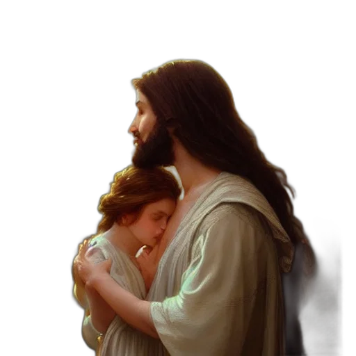 photorealistic, oil painting, jesus, kissing transparent PNG cut-out
