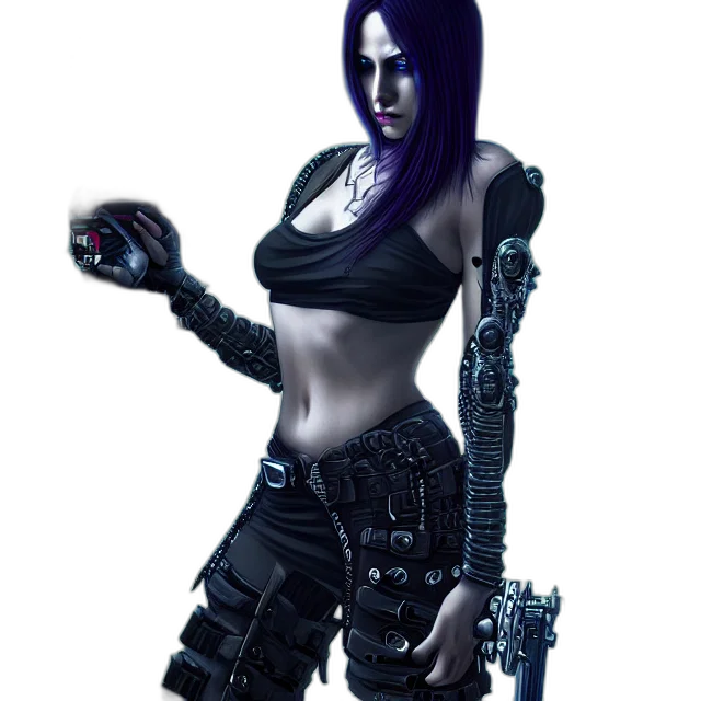 robot, cyberpunk, concept art, fantasy art, 3d render, dark, monochrome, blue transparent PNG cut-out