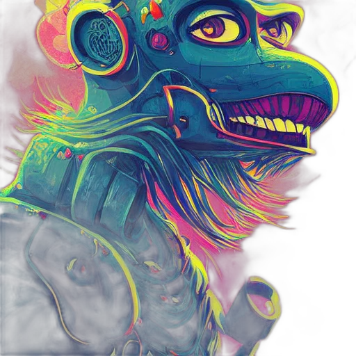 mask, creature, dragon, jacket, vaporwave, concept art, cyberpunk, watercolor transparent PNG cut-out